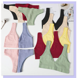 <span class=keywords><strong>Bralette</strong></span> sin costuras con escote en V profundo 2201 <span class=keywords><strong>para</strong></span> mujer, conjunto de bragas cortas suaves de algodón inalámbrico con logotipo Sexy en la cintura <span class=keywords><strong>para</strong></span> chicas <span class=keywords><strong>adolescentes</strong></span> - Product Image 2