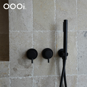 Baño de gama alta, 3 funciones, sistema de ducha de lluvia montado en la pared, grifo, juego de ducha oculto negro, mezclador - Product Image 5