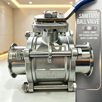 Vanne à boisseau flottant sanitaire 3 pouces en acier inoxydable SS304 à trois morceaux, OEM, pour eau, gaz, qualité alimentaire