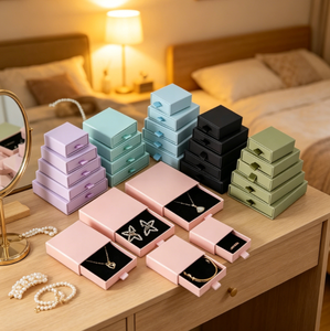 Boîte à bijoux en carton avec tiroir coulissant multicolore, insert en velours noir, logo personnalisé imprimé, petite boîte de rangement pour bijoux, boîte cadeau - Product Image 6