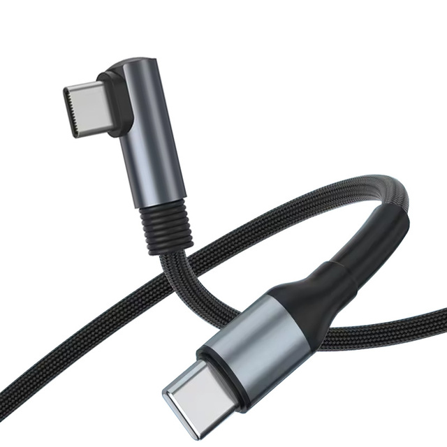 1M 3FT Right-Angle Braided Nylon USB Type-C to C 90 Degree USB PD Fast Charging Cable for Computer