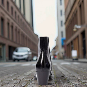 Bottines <span class=keywords><strong>Chelsea</strong></span> Chukka en cuir véritable noir pour hommes, bout pointu à enfiler avec talon épais augmentant la hauteur pour l'automne et l'hiver - Product Image 4