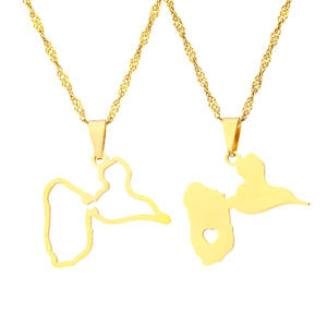 Mode Carte de la <span class=keywords><strong>Guadeloupe</strong></span> Pendentifs Colliers Femmes Bijoux En Acier Inoxydable France <span class=keywords><strong>Guadeloupe</strong></span> Carte Coeur et Contour Design - Product Image 1