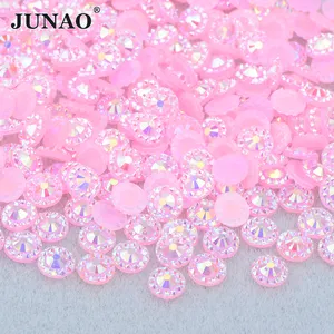 Junao Groothandel 4Mm 5Mm 6Mm Ronde Vorm Strass Steen Gelei Roze Ab Kristal Flatback Hars Strass Voor Diy Ambachten