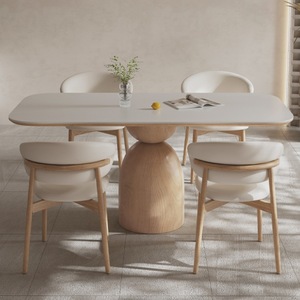 Dining <b>Table</b> And Chair Set 6 Piece <b>Matte</b> White Solid Wood Minimalist Nordic Style For Dining Room - Product Image 3