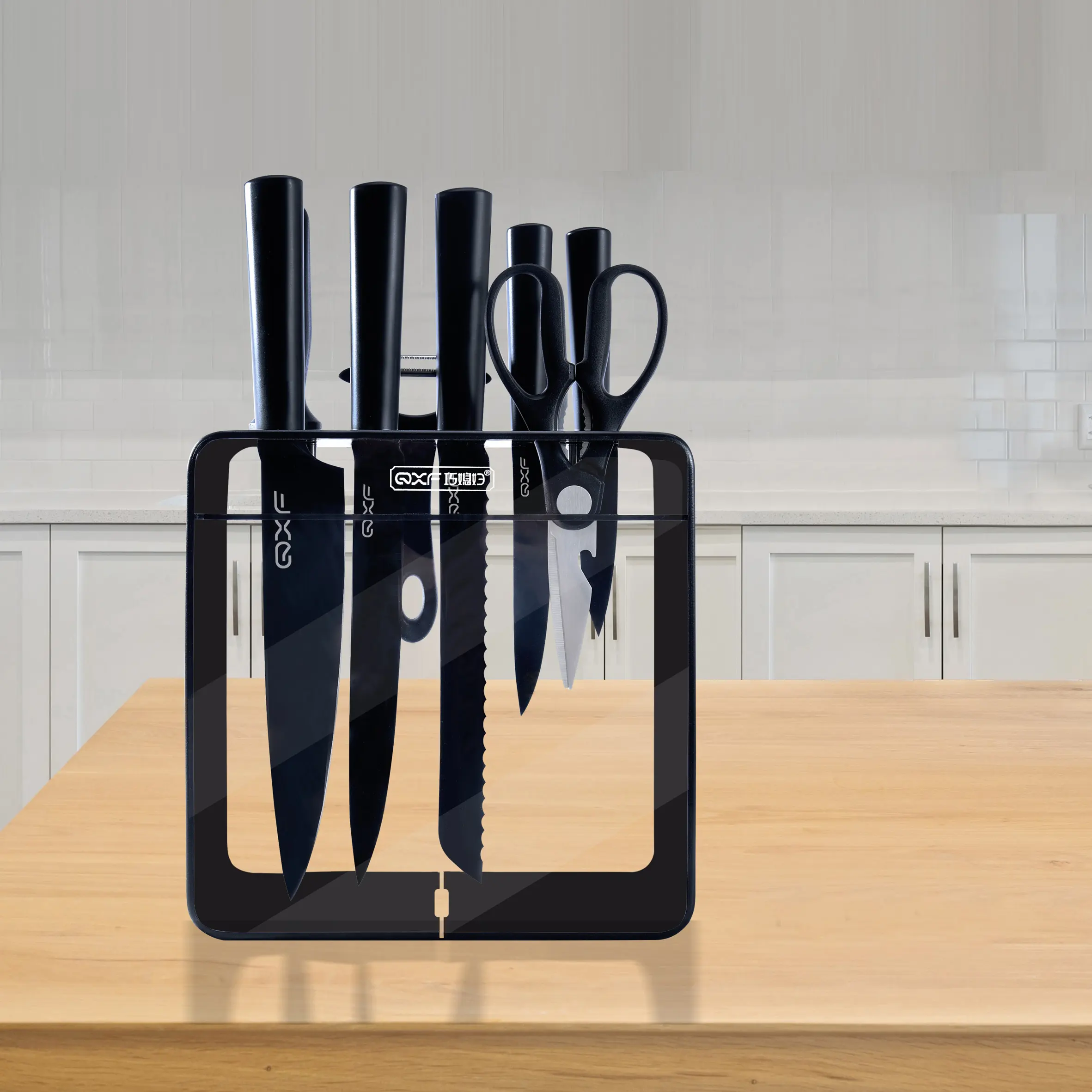 Porte-couteau de cuisine en plastique noir, nouveau Design, porte-couteau Transparent en acrylique Transparent