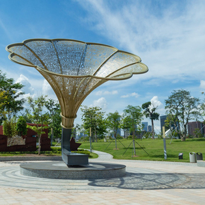 หลังคาสแตนเลสสั่งทำพิเศษสำหรับงานอีเว้นท์ ปาร์ค สแควร์ ประติมากรรมกลางแจ้งขนาดใหญ่รูปทรงทรัมเป็ตต้นไม้แบบนามธรรม ทำจากสแตนเลสคุณภาพสูง - Product Image 2