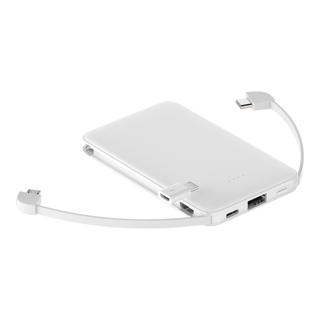 Built in Cable Power Bank 5000mah,OEM logo Mini Power Bank 5000mah with Dual Built in Cable