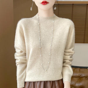 Suéter de Punto 100% Lana, Estilo Coreano, Invierno, Casual, <span class=keywords><strong>Cuello</strong></span> <span class=keywords><strong>Alto</strong></span>, Un Botón, Suave, Diseño Nuevo 2025, Color Sólido - Product Image 4