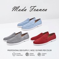 Mocassins pour hommes en daim de vache bleu ciel clair, à enfiler, décontractés, pour la conduite, avec semelle extérieure en caoutchouc blanc amortissante, OEM ODM, vente en gros, été