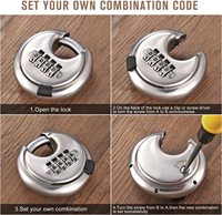 Cadenas à combinaison à 4 chiffres en acier inoxydable antirouille pour extérieur, cadenas rond pour porte ou plateau, serrure à disque à clavier