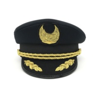 Casquette à visière brodée noire de conception OEM Chapeau d'aviateur à visière Casquette de pilote de ligne Casquette de capitaine de mer avec badge personnalisé