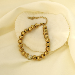 Stainless Steel <b>Ball</b> <b>Bracelet</b> 18k Gold Plated Round Beaded Jewelry For Women Gift Fashion Accessory - Product Image 2