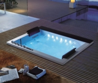Baignoire Spa Rectangulaire en Acrylique de Luxe pour Hôtel, Jacuzzi 2 Personnes avec Jets à Bulles d'Air Colorés et Contrôle Numérique