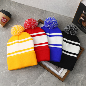Nouveau <span class=keywords><strong>bonnet</strong></span> tricoté en acrylique pour <span class=keywords><strong>femme</strong></span>, jacquard rayé, ajustable, <span class=keywords><strong>ample</strong></span>, polyvalent, couvrant les oreilles, chaud pour l'hiver, transfrontalier - Product Image 2