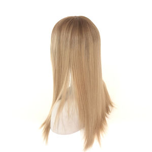 Perruque <span class=keywords><strong>de</strong></span> style droit pour femmes <span class=keywords><strong>Champagne</strong></span> clair 5.5*5.25 fermeture <span class=keywords><strong>de</strong></span> dentelle <span class=keywords><strong>de</strong></span> base Mono racines brunes blanches rembourrées PU matériel <span class=keywords><strong>de</strong></span> cheveux humains bruts - Product Image 4