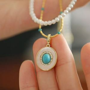 <span class=keywords><strong>Set</strong></span> di Gioielli alla Moda con Collana e Orecchini in Argento Sterling Placcato Oro con Turchese e Madreperla Naturale - Product Image 1