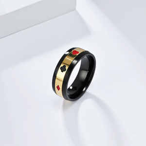 Playing Card <b>Ring</b> Black Gold Heart Club Design Titanium Steel Unisex Fashion <b>Ring</b> Gift Jewelry Index Finger Band K R874 - Product Image 3