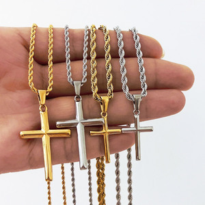 Chaîne en or avec pendentif croisé pour hommes, bijou religieux poli, croisé, avec découpe de diamant, en acier inoxydable, 32mm, 25mm - Product Image 1