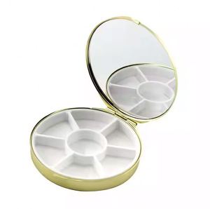 Portable Round Metal Travel Pill Storage Case Custom <b>7</b>-Day Weekly Makeup Mirror with Pocket Small Medicine Boxes for Daily Use - Product Image 4