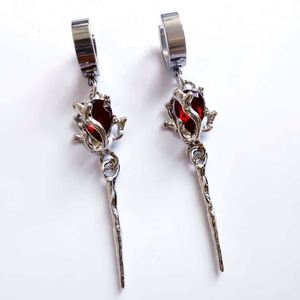 Gothic Ruby Earrings Punk Earrings for Men Women Goth Flower Blood Red Roses Crystal Dangle Earring Women's Halloween Jewelry - Product Image 2