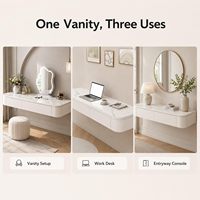 Meuble-lavabo suspendu avec plateau en faux marbre, table de maquillage murale blanche, capacité de 45 kg et options multi-tailles pour chambre à coucher.