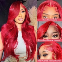 Perruque de cheveux humains pré-épilée 13x4 Body Wave colorée rouge, perruques frontales en dentelle HD, perruques sans colle en dentelle rouge pour cheveux humains