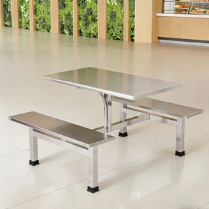 Mesa y banco de cantina de acero inoxidable soldado, conjunto de comedor integrado para cantina de personal y cafetería pública - Product Image 2