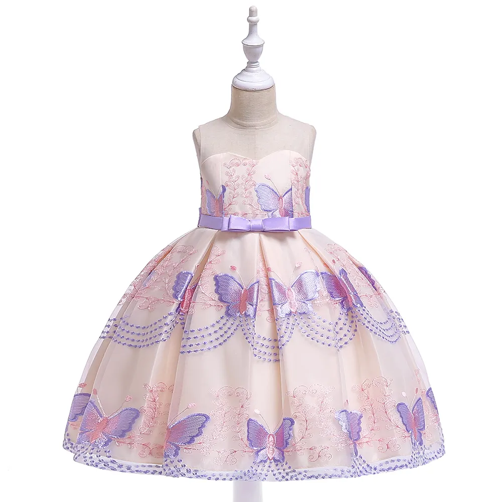 High Quality Children Butterfly Embroidery Designs Girls Pageant Frock Kids Dress L5088