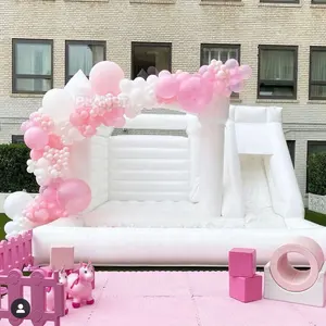 Cho Thuê Màu Trắng Dành Cho Người Lớn Inflatable Wedding Bouncer Bounce House Combo PVC Bouncy House Với Slide Và Ball Pit