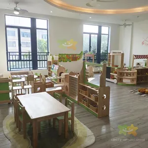 Centro de guardería moderno, juegos de muebles para niños de madera verde, muebles preescolares