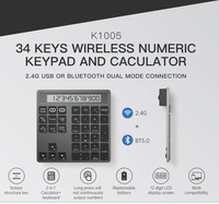 Keyboard Numerik Mini Bluetooth Dual Mode 2.4G USB Nirkabel 2 in 1 34 Tombol Keyboard & Kalkulator Dengan Layar LCD
