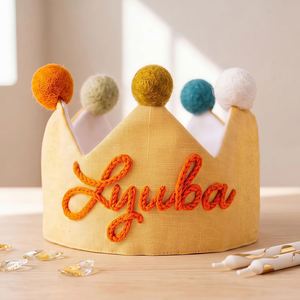 Chapeau de fête classique en tissu non tissé personnalisé avec nom, couronne d'anniversaire et d'anniversaire de mariage, pompon pour enfants et tout-petits, décorations F0826 Chine - Product Image 2