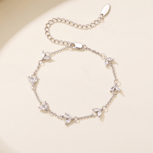 Bracelet chaîne romantique pour femme avec pendentif feuille en zircon marquise, serti griffe, en alliage plaqué rhodium, cadeau bijou - Product Image 3