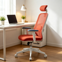 Chaise de bureau ergonomique moderne à dossier haut en maille, avec appui-tête réglable, support lombaire, accoudoirs réglables, pivotante, inclinable, structure en acier