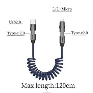 Zinc Alloy 240w USB 3.0 3 In 1 Type-C Micro Adapter All-in-One-Pro 4 In 1 Spring USB Cable