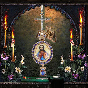 Großes Brustkreuz mit Goldkette, Griechisch-Orthodoxe Jungfrau Maria Ovale Harzmedaille mit Gratis PU-Geschenkbox aus Zinklegierung - Product Image 3