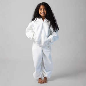 Ensemble de survêtement décontracté pour enfants avec logo personnalisé, sweat à capuche zippé et pantalon de survêtement en molleton doux respirant en polyester/coton - Product Image 4