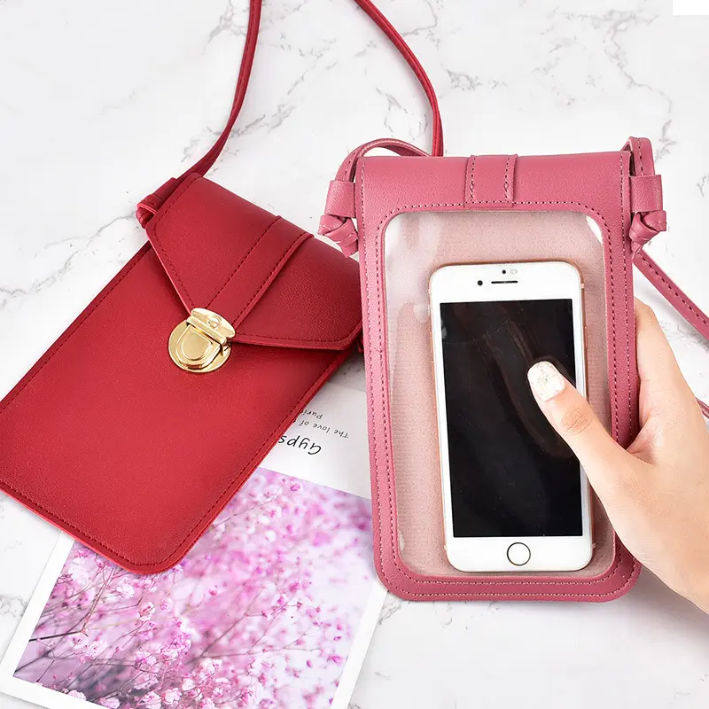 Ladies transparent touch screen shoulder messenger mobile phone bag Crossbody Bag CellPhone Wallet Purse