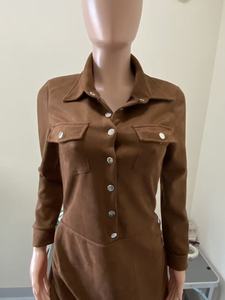 Abito Vintage in Camoscio con Orlo Irregolare a Balze, Maniche Lunghe, Bottoni, Vestibilità Slim, <span class=keywords><strong>Abbigliamento</strong></span> Western da Cowgirl per Donne - Product Image 6