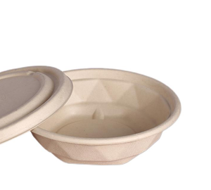 650ML Takeaway Packaging Biodegradable Disposable Microwave Sugarcane Bagasse Food Box Container Bento Lunch Round Bowl