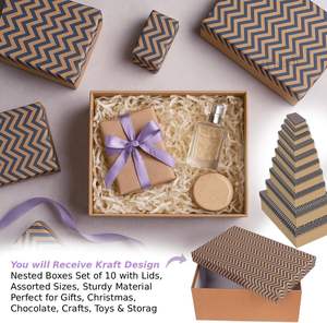 YOHO YH008 Kraft Terrazzo Design Juego <span class=keywords><strong>de</strong></span> cajas anidadas <span class=keywords><strong>de</strong></span> 10 piezas Tapas Tamaños surtidos Cinta <span class=keywords><strong>de</strong></span> material reciclado resistente para regalos - Product Image 2