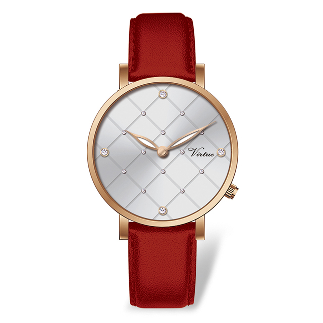 Virtue Lady Watch Quartz Leather Band Ultra-Thin Crystal Royal Style Fashionable Feminino Relogio Ultra Thin Crystal for Women