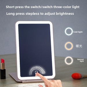 Kişiselleştirilmiş Özelleştirilebilir Taşınabilir Düz LED Çift Taraflı Gümüş Kaplama Makyaj Aynası Masaüstü Katlanabilir Masaüstü Rötuş Aynası - Product Image 3