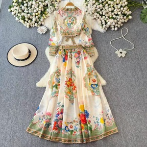 Women's High-End Bow-<b>Tie</b> Waist-Cinching Short-Sleeve Collared Blouse With Button-Front Print Skirt 2-Piece <b>Set</b> Fashion - Product Image 5