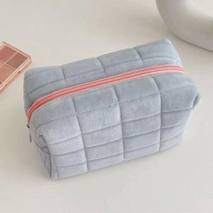 Cute Plush Lattice Makeup for Women Zipper Solid Color Cosmetic <b>Large</b> Capacity Travel Convenient Toiletry <b>Bag</b> <b>Gift</b> - Product Image 1