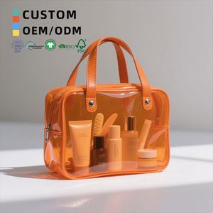 PVC Cosmetic Tote <b>Bag</b> Orange <b>Transparent</b> <b>Makeup</b> Pouch for Summer Beach Travel Organizer Skincare Toiletry Storage - Product Image 1