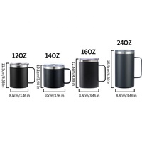 Mug de voyage et de camping isotherme à double paroi en acier inoxydable blanc avec poignée, motifs OEM, logo personnalisé, 12oz, 14oz, 16oz