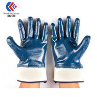 Doublure en jersey Manchette de sécurité Gants de travail en nitrile entièrement enduits de pétrole Gants enduits de nitrile bleu