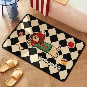 Alfombra de Baño Rectangular de Dibujos Animados, Imitación Lino, Absorbente, Antideslizante, para Entrada de Baño, Diseño de Perrito con Pompones Beige - Product Image 1